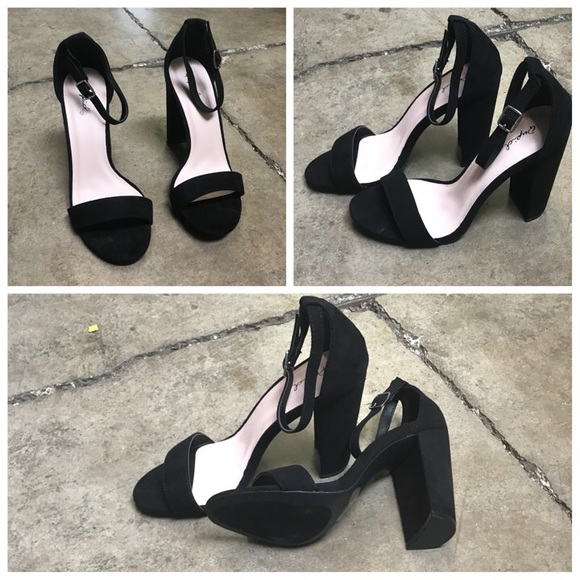 Black Classic Sexy Single Strap Suede Chunky Heel - Picture 8 of 8